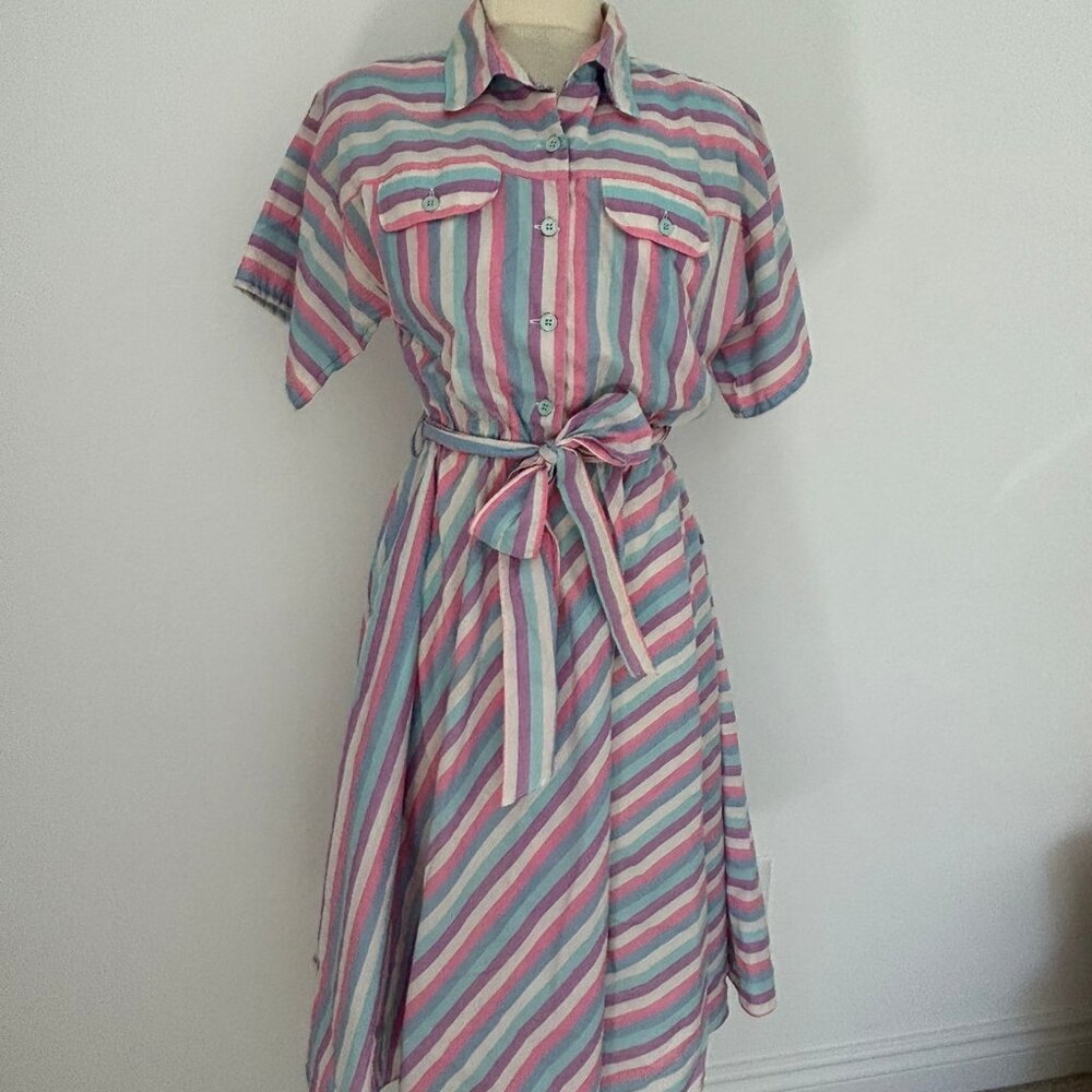 Vintage 80's short sleeve stripe shirt dress